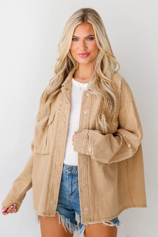FINAL SALE - Cooler Than You Taupe Denim Jacket Bold Women's Animal Print