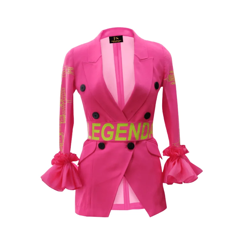 Hot Pink Legendary Blazer with Belt Dapper Women's 1920S