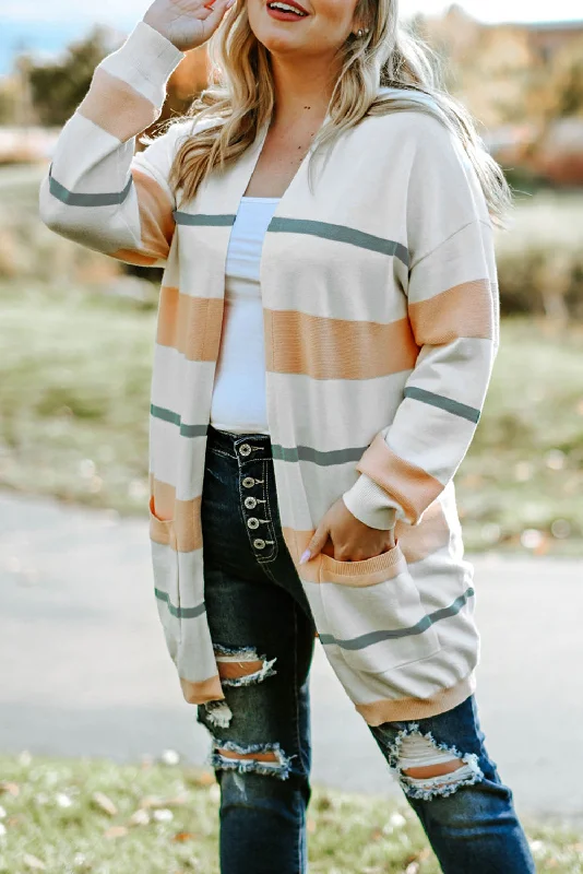 Elisa Plus Size Striped Cardigan Laid - back Women's Vibe
