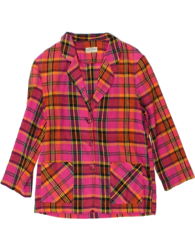 VINTAGE Womens Petite 3/4 Sleeve Blazer Jacket UK 14 Medium Pink Check Trendy Women's Oversized