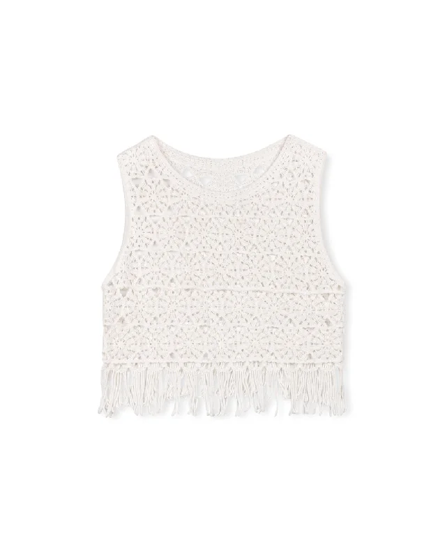 Crochet Fringe Hem Vest Preppy Women's College