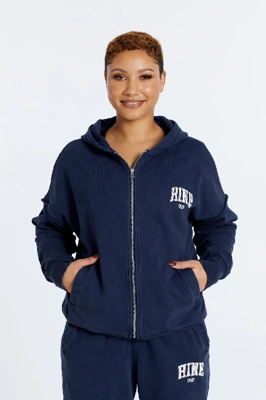 OVERSIZED WASHED ZIP UP HOODIE NAVY garde