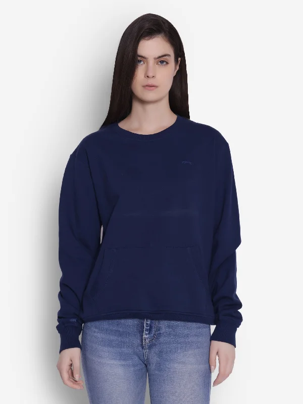 JUMP USA Women Solid Navy Blue Pullover Sweatshirt Refined Women's Velvet