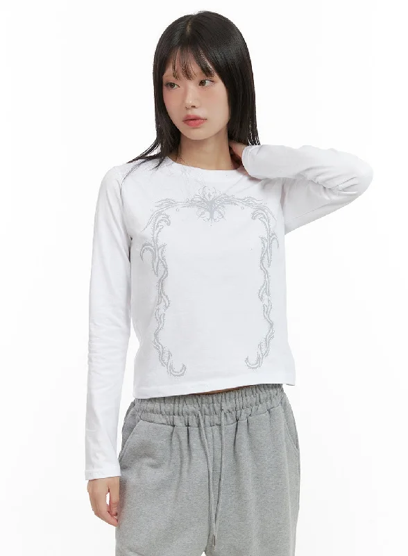 Acubi Graphic Cotton Crop Long Sleeve Tee CG426 Scandinavian