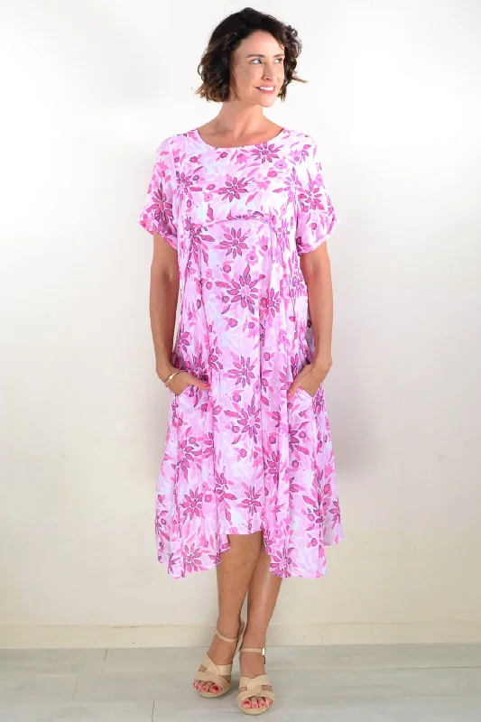 Pink Petals Midi Tunic Dress Geometric