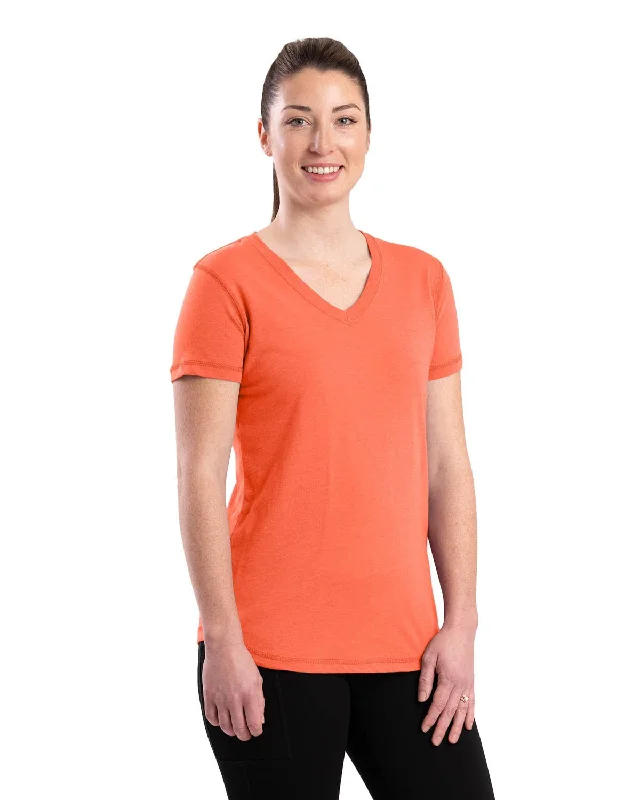 Berne Coral Cotton Blend Ladies Lightweight Performance V-Neck S/S Tough Women's Military - inspired