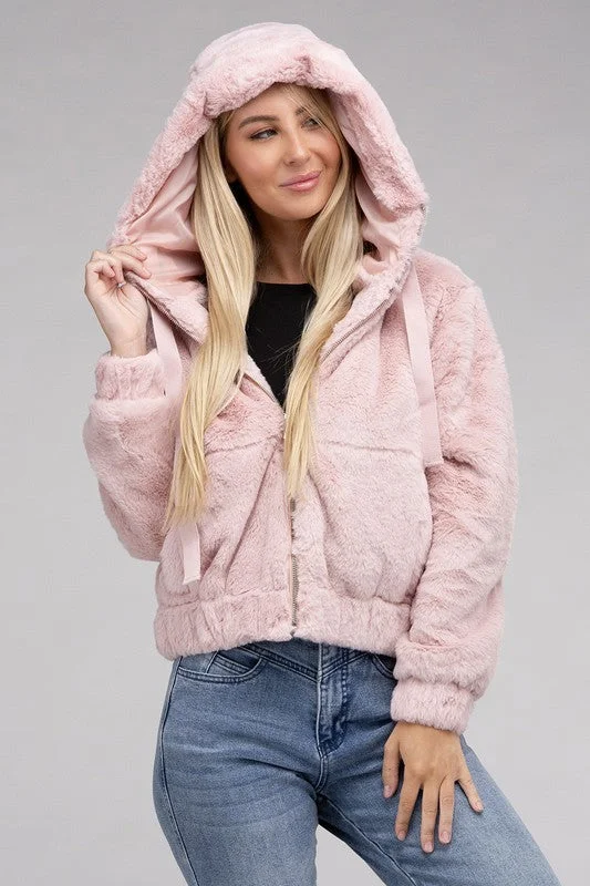 Fluffy Zip-Up Teddy Hoodie Modern Women's 