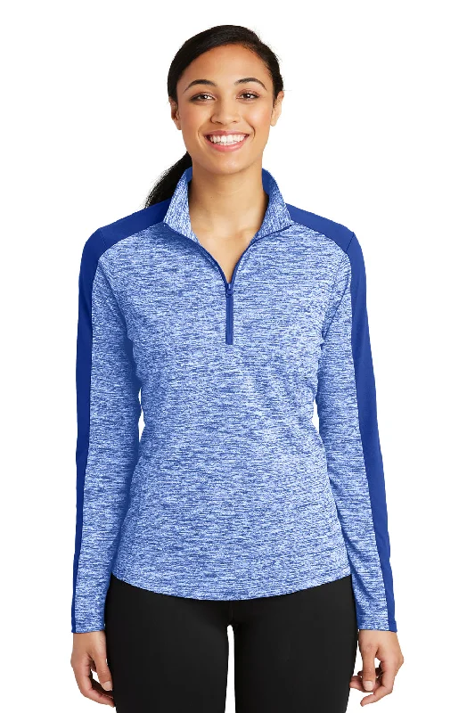 Sport-Tek Womens Electric Heather Moisture Wicking 1/4 Zip Sweatshirt - True Royal Blue Electric/True Royal Blue Monochromatic Office Style Sport-Tek Womens Electric Heather Moisture Wicking 1/4 Zip Sweatshirt - True Royal Blue Electric/True Royal Blue Monochromatic Office Style