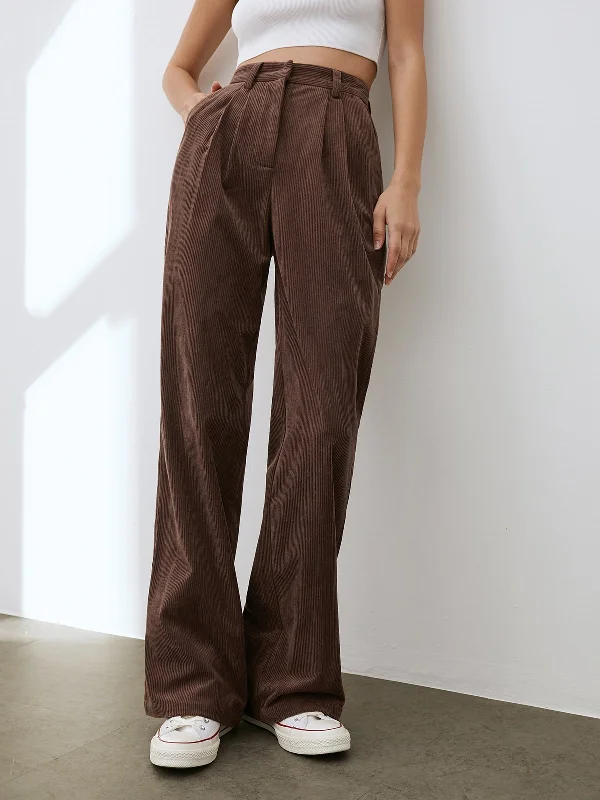 BerryBetty - Wide Leg Pleated Corduroy Pants Cool Women's Distressed