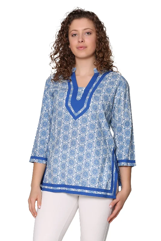 La Cera Blue Medallion Print Tunic Cozy Women's Winter