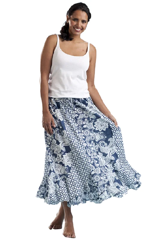 La Cera 100% Cotton Voile Mixed Printed Maxi Skirt Bohemian Women's Free