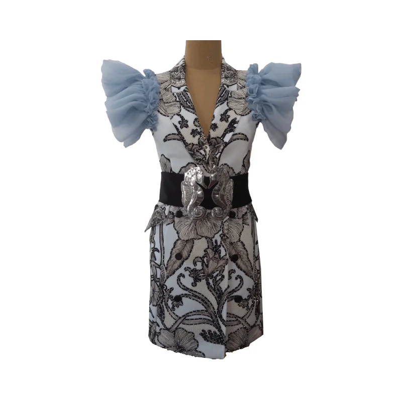 Blue Seahorse Blazer Dress with Belt Street