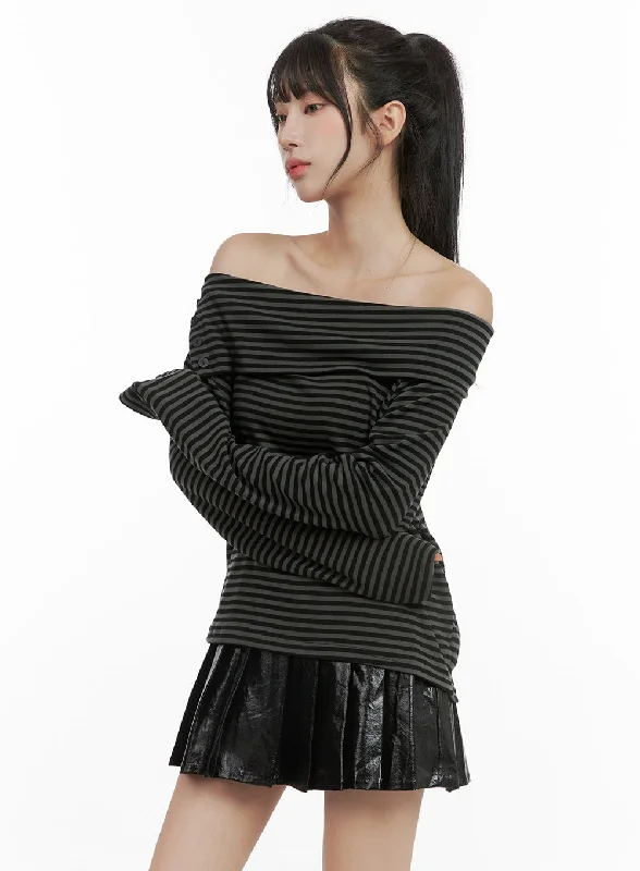 Stripe Off-Shoulder Top CG430 Hip Women's Retro