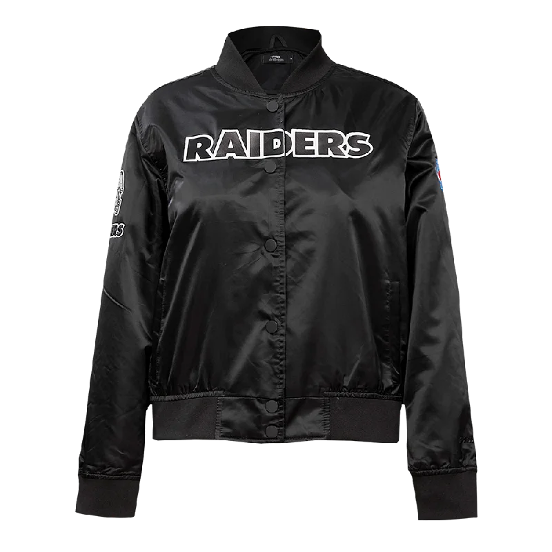NFL LAS VEGAS RAIDERS CLASSIC WOMEN'S SATIN JACKET (BLACK) Feminine Women's Soft 