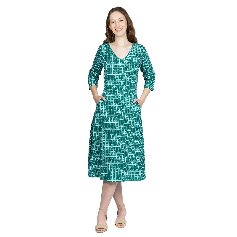 Periodic Table Alkaline-Earth Metals 3/4th Sleeves Midi Dress (With Waist Seam) Laid - back Women's Vibe