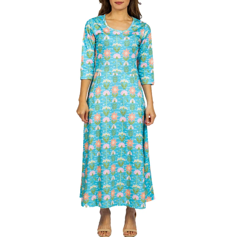 Parts of a Flower 3/4th Sleeves Midi Dress (With Waist Seam) Sharp Women's Italian