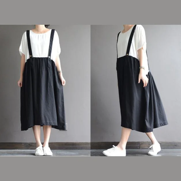 Vintage classic white strap dress summer dress false two pieces Confident Women's High - fashion