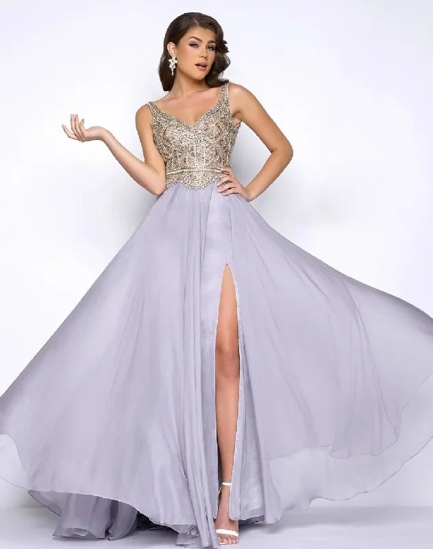 Mac Duggal Bejewelled Sweetheart Long Gown in Platinum 65885 Adventure