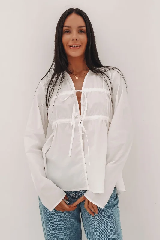 Serenity Long Sleeve Top White Sophisticated Women's Tailored