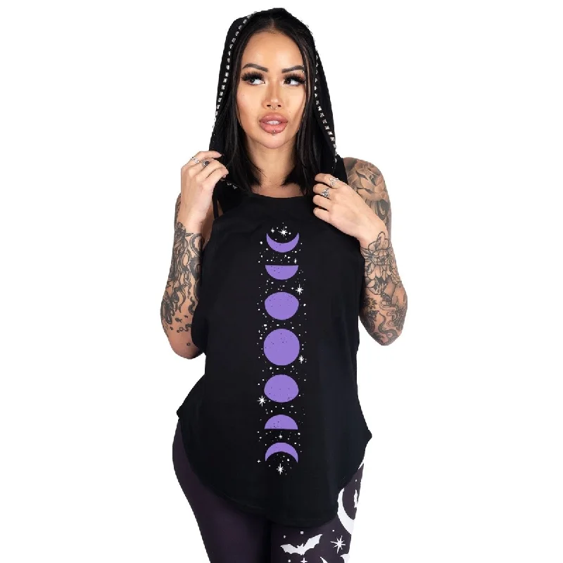 Purple Moon Phases Studded Hoodie Tank Laid - back Women's Style