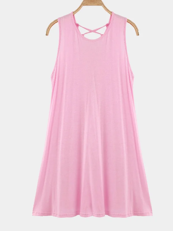 Wholesale Pink Crew Neck Sleeveless Mini Dresses Preppy Women's College