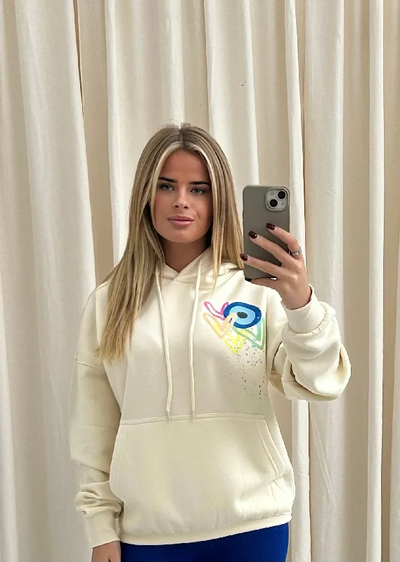 Neon Heart/Evil Eye Graffiti Hoodie Cream Rugged Women's Outdoor 