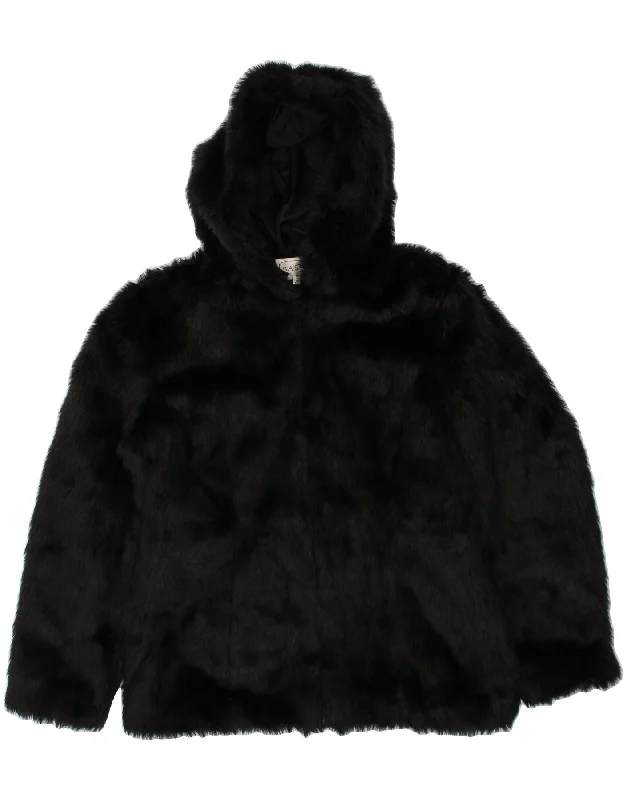 SASHA Womens Hooded Faux Fur Jacket UK 16 Large Black Polyester French