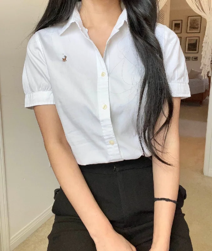 Girls Short Sleeve Solid Oxford Top Relaxed Women's 