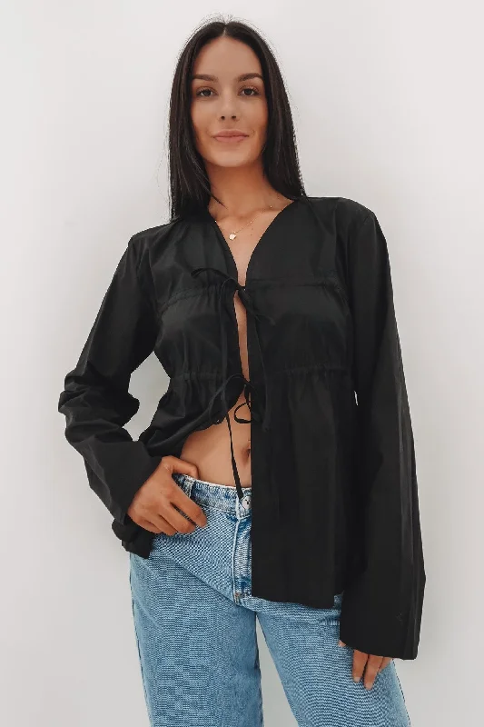 Serenity Long Sleeve Top Black Cool Women's Distressed