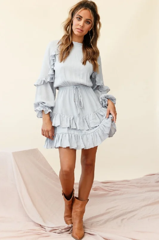 Best Wishes Long Sleeve Frill Detail Dress Grey Rugged Women's Outdoor 