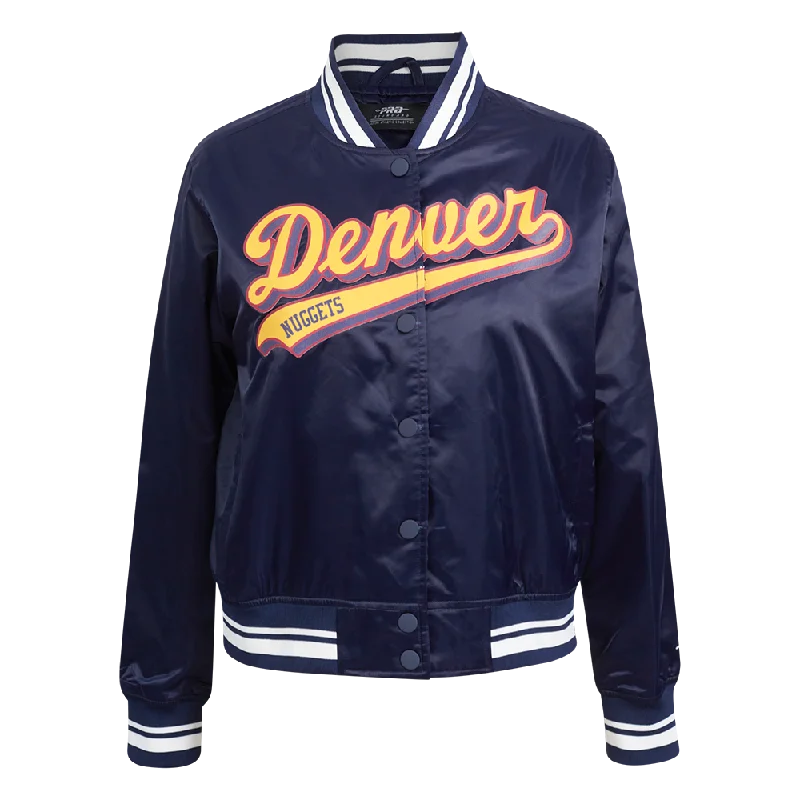 NBA DENVER NUGGETS SCRIPT TAIL WOMEN'S SATIN JACKET (MIDNIGHT NAVY) Artistic Women's Hand - painted