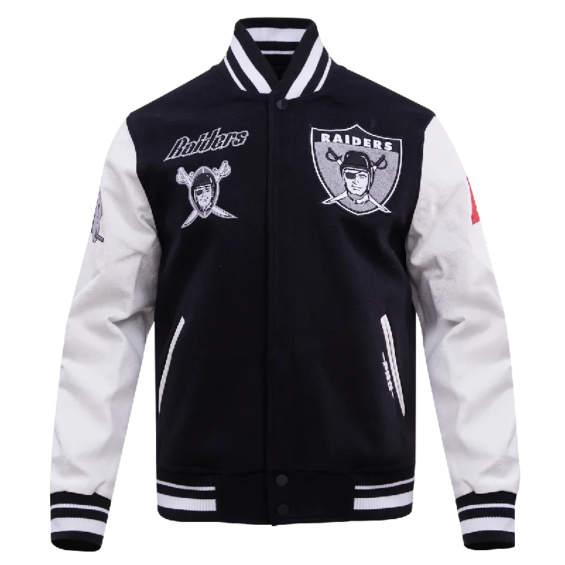 NFL LAS VEGAS RAIDERS RETRO CLASSIC MEN'S RIB WOOL VARSITY JACKET (BLACK/WHITE) Elegant Women's Formal 