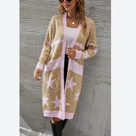 Long Star Printing Knitted Cardigans Sweater Wholesale Sophisticated Women's Tailored Long Star Printing Knitted Cardigans Sweater Wholesale Sophisticated Women's Tailored