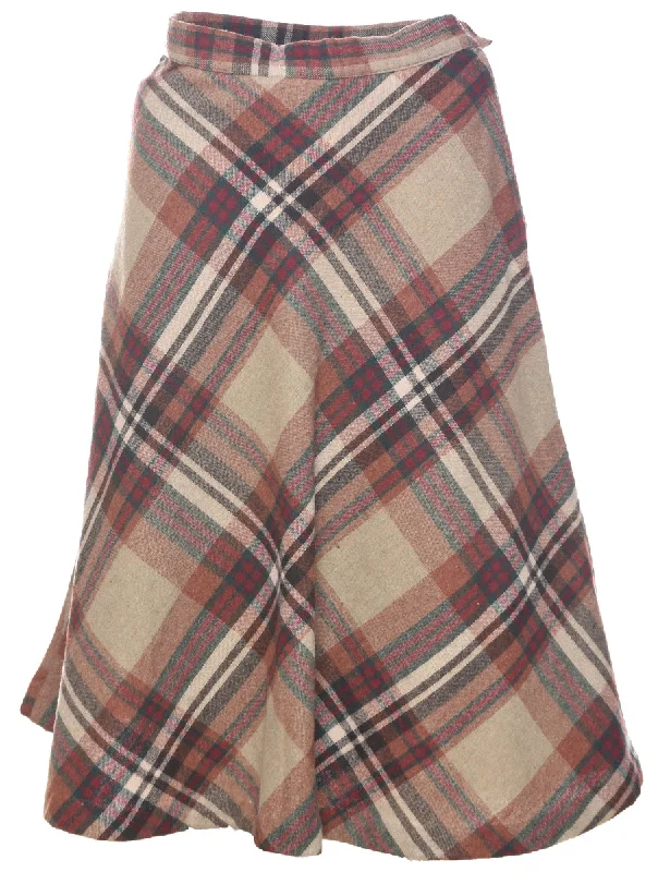 Checked Flared Skirt - S Elegant Women's 