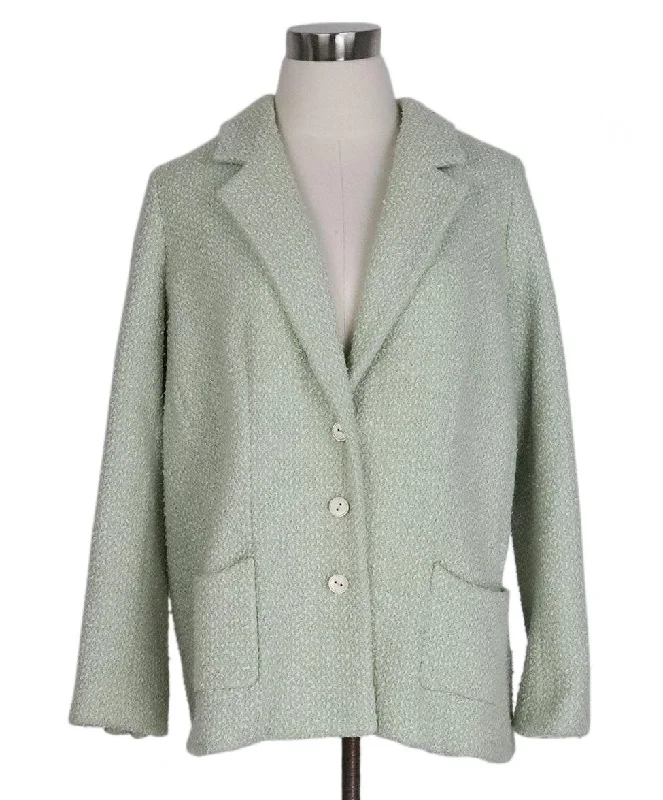 Chanel 2003 Cruise Mint Green Wool Jacket sz 14 Cozy Women's Winter