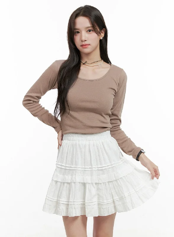 U-Neck Long Sleeve Tee OG412 Cool Women's Distressed