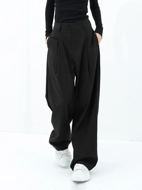 BerryBetty - Basic Baggy Wide Leg Dress Pants Sleek Women's 