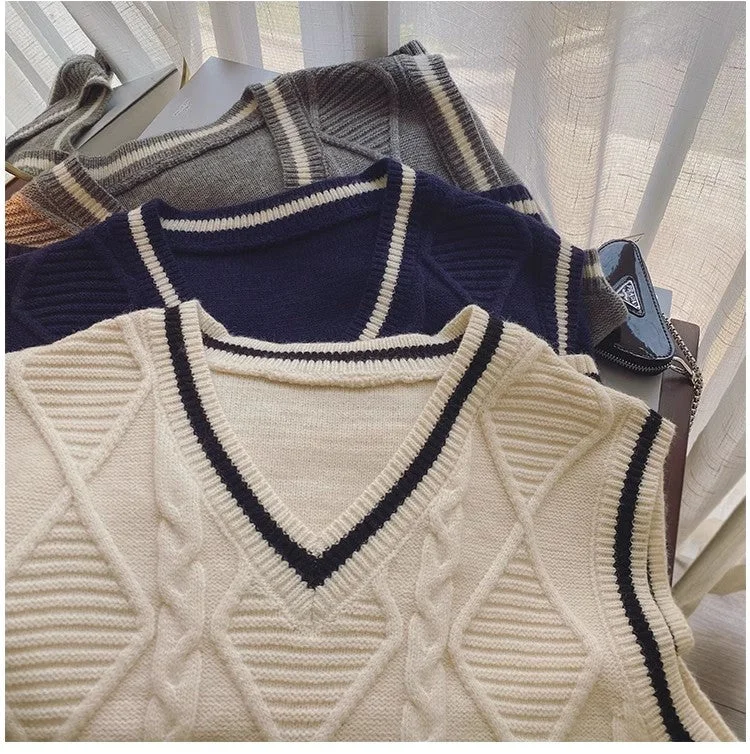 V-neck knitted vest for women new sleeveless vest top      S5024 Refined Women's 