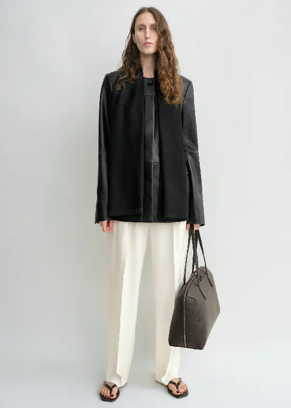 Collarless leather jacket black Dynamic Women's Moto