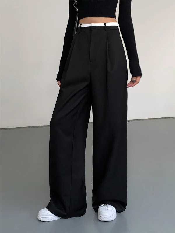 BerryBetty - Full Length Contrast Trim Wide Leg Pants Practical Women's Quick - dry