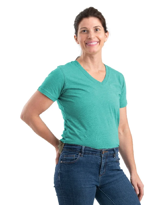 Berne Aqua Cotton Blend Ladies Lightweight Performance V-Neck S/S Casual Women's Loose - fitting