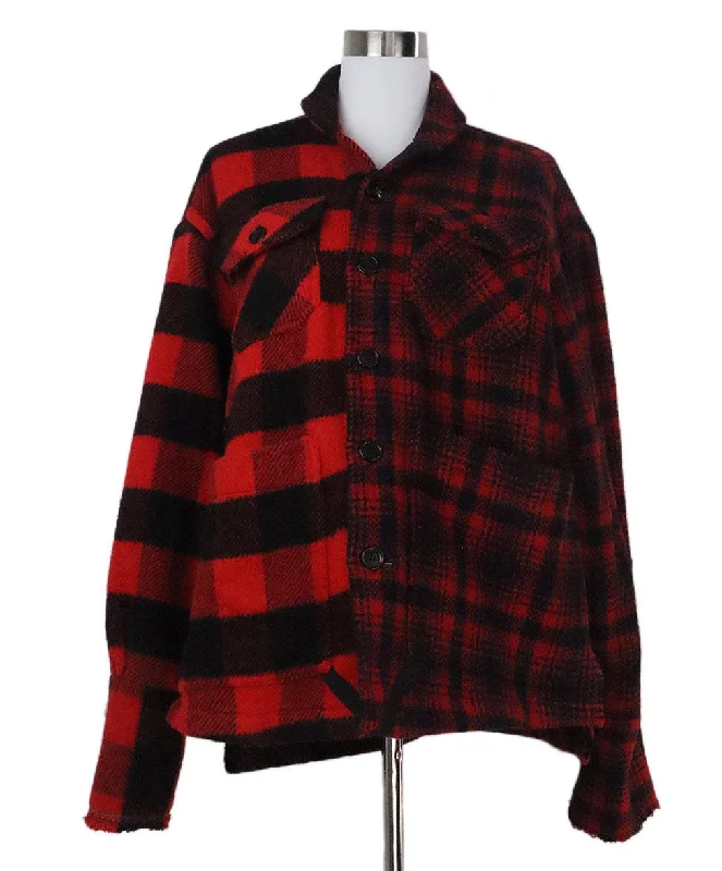 Greg Lauren Red & Black Plaid Wool Jacket sz 6 garde