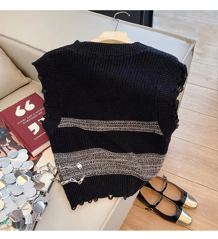 Striped knitted vest for women new styl top vest trendy    S5034 Dynamic Women's High - energy