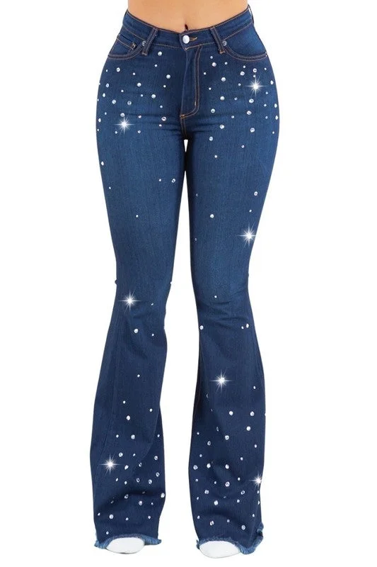Vegas Glam Bell Bottom Jeans - Inseam 32 Stylish Women's Tropical 