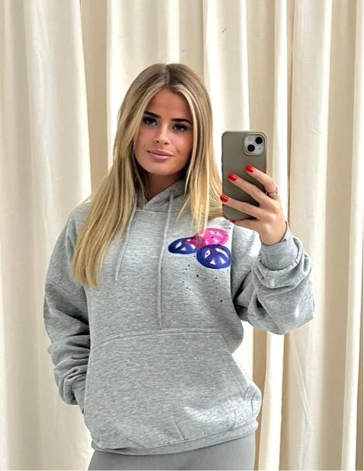 Peace & Love Graffiti Hoodie Grey Traditional Women's 