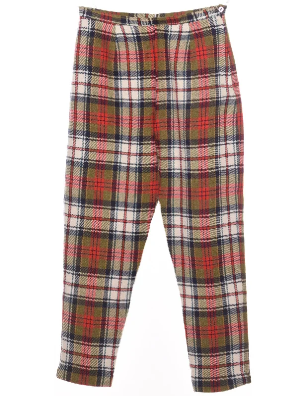 Checked Pattern Multi-Colour Trousers - W29 L26 Vintage Women's 1970S 