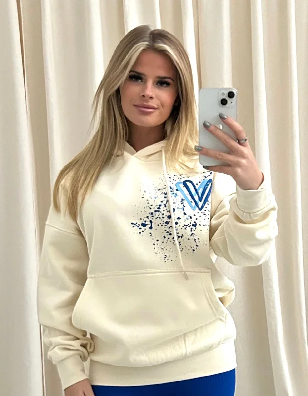 Royal Blue Heart Graffiti Hoodie Cream Sporty Women's Tennis