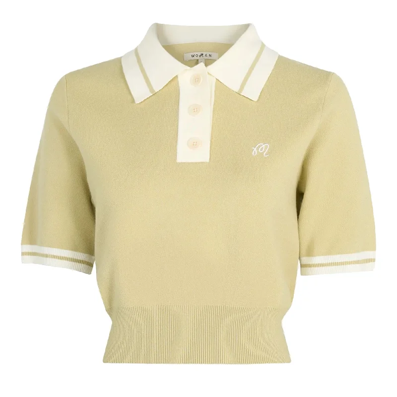 Womens Mikayla II Knit Cropped Polo Muted Olive - W24 Youthful Women's Anime - inspired Womens Mikayla II Knit Cropped Polo Muted Olive - W24 Youthful Women's Anime - inspired