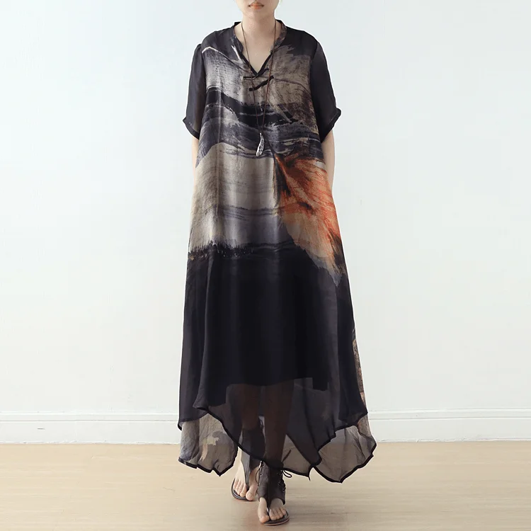 New Women's Retro Disc Button Loose Large Size Irregular Silk Printed Dress Dynamic Women's High - energy New Women's Retro Disc Button Loose Large Size Irregular Silk Printed Dress Dynamic Women's High - energy