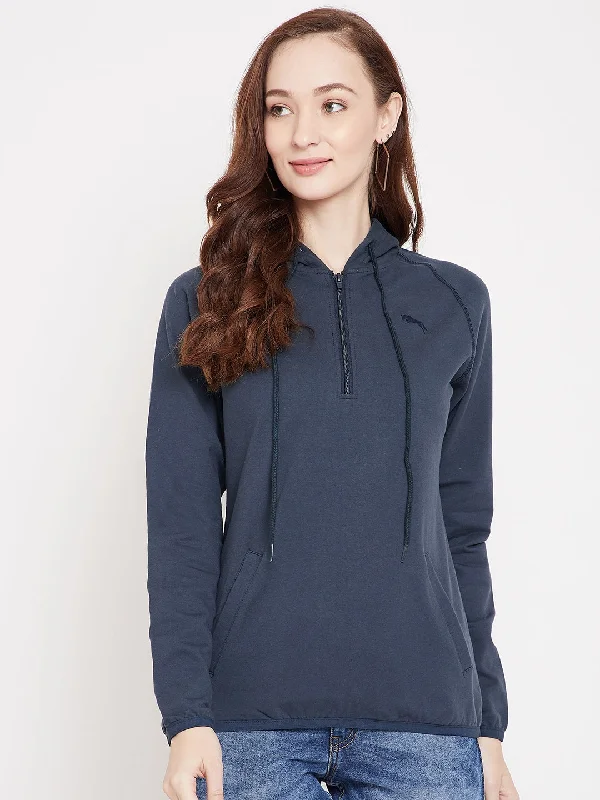 JUMP USA Women Navy Blue Hooded sweatshirt Laid - back Women's Vibe